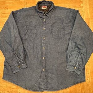 Wrangler Denim Button-Up Shirt Men’s 2XL Blue Workwear Western Classic